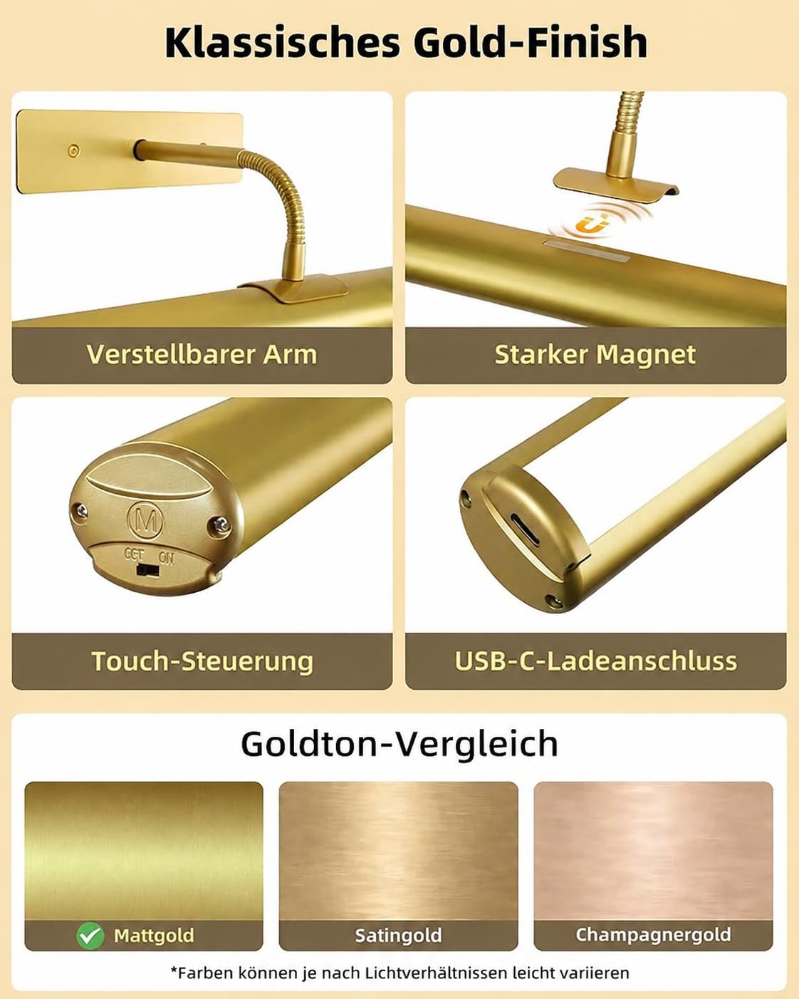 EZVALO Bilderleuchte Kabellos, 33 cm LED Bildbeleuchtung mit 4000mAh wiederaufladbarem Akku, Fernbedienung, Dimmbar, 3 Farbtemperaturen, Wandlampe für Bilder und Gemälde