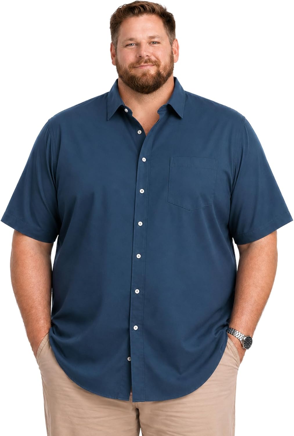 Weecreeture Mens Big & Tall Short Sleeve Dress Shirt, Wrinkle Resistant Business Casual Button Down Shirt for Men Solid Color