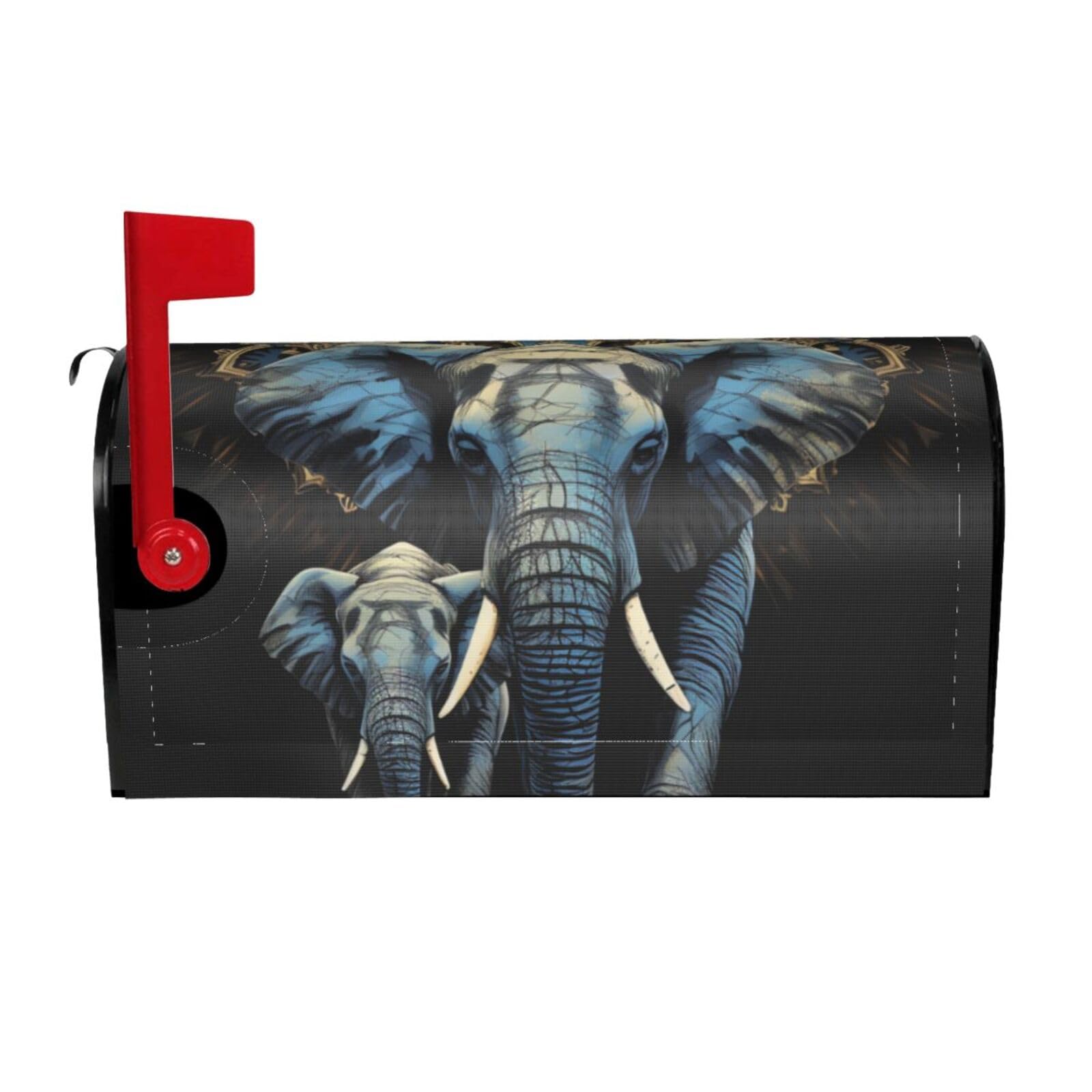 Two Elephants Mailbox Covers Magnetic Wraps Post Letter Box Cover Garden Home Decor 21x18 in