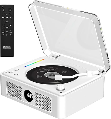 Miniatura 9 de Reproductor de CD portátil, reproductor retro de CD Bluetooth con altavoces de alta fidelidad duales, reproductor de CD recargable de 2600 mAh para