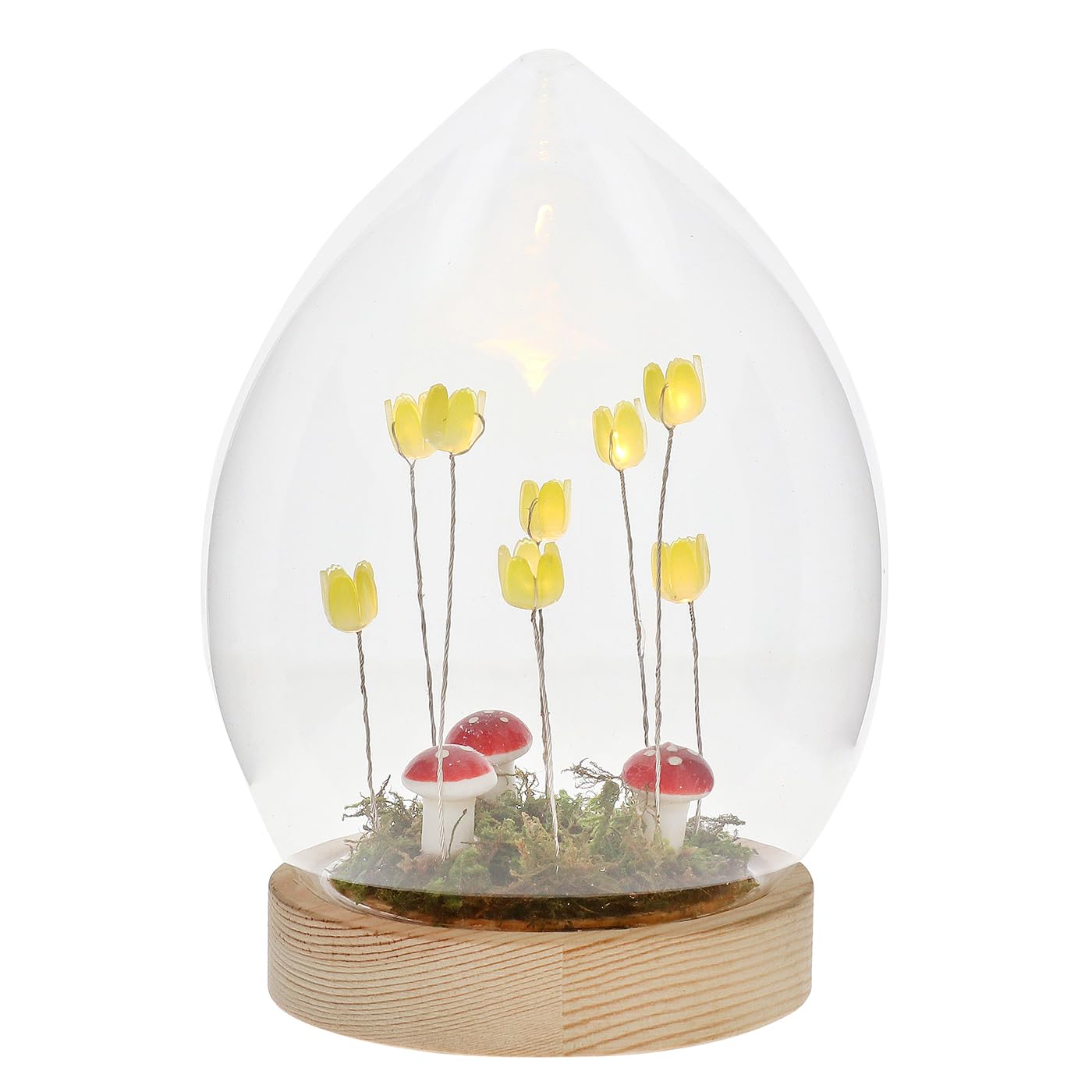 Shudehill Giftware Flower Dell Meadow LED Dome Decorative Mood Light with Wooden Base - Yellow Tulips