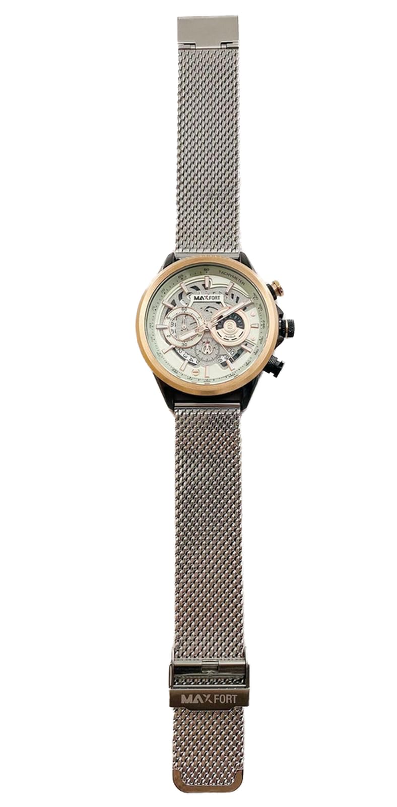 MAXFORT H4133G - 1 Piece Silver with Rose Gold Metal Watch with Round Metal Face Material Wrist Watch with Metal Back Design Water Resistant Watch Japan Movement