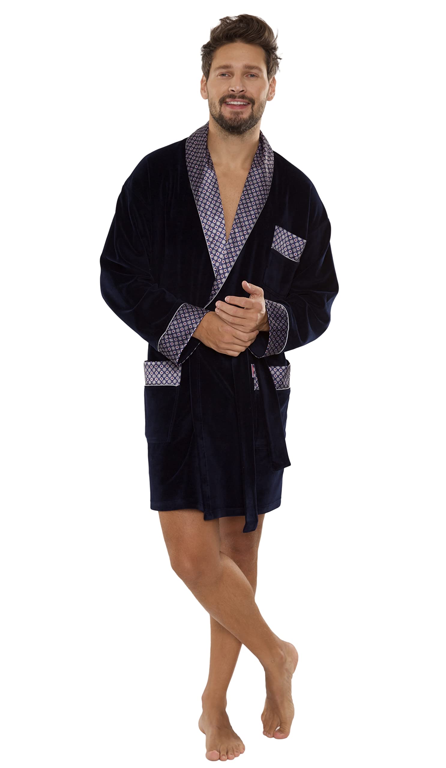 FOREX Lingerie moderner und bequemer Herren Bademantel aus Velours oder Baumwolle, made in EU, verschiedene Modelle