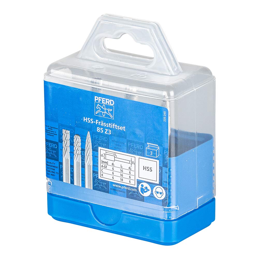 PFERD TOOLS Assortiment de fraises sur tige HSS, 3 pièces | denture 3, Ø 6 mm, Ø de tige 6 mm | 22900810 – applications universelles pour l’acier, l’acier moulé et la fonte