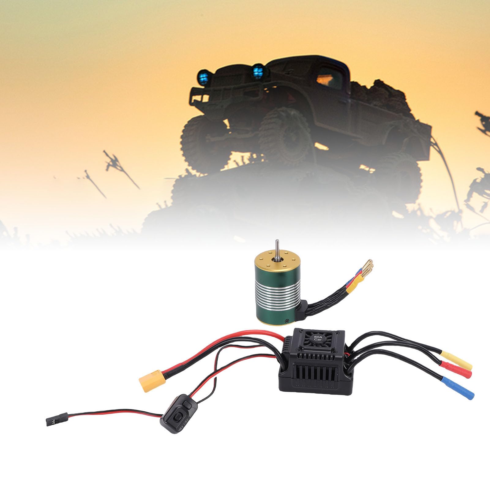 Changor Silnik Bezszczotkowy S3650 4300KV, wał 3,175 Mm z Wodoodpornym Zestawem 60A ESC do Ciężarówki Samochodowej 1/10 RC (Zielony)