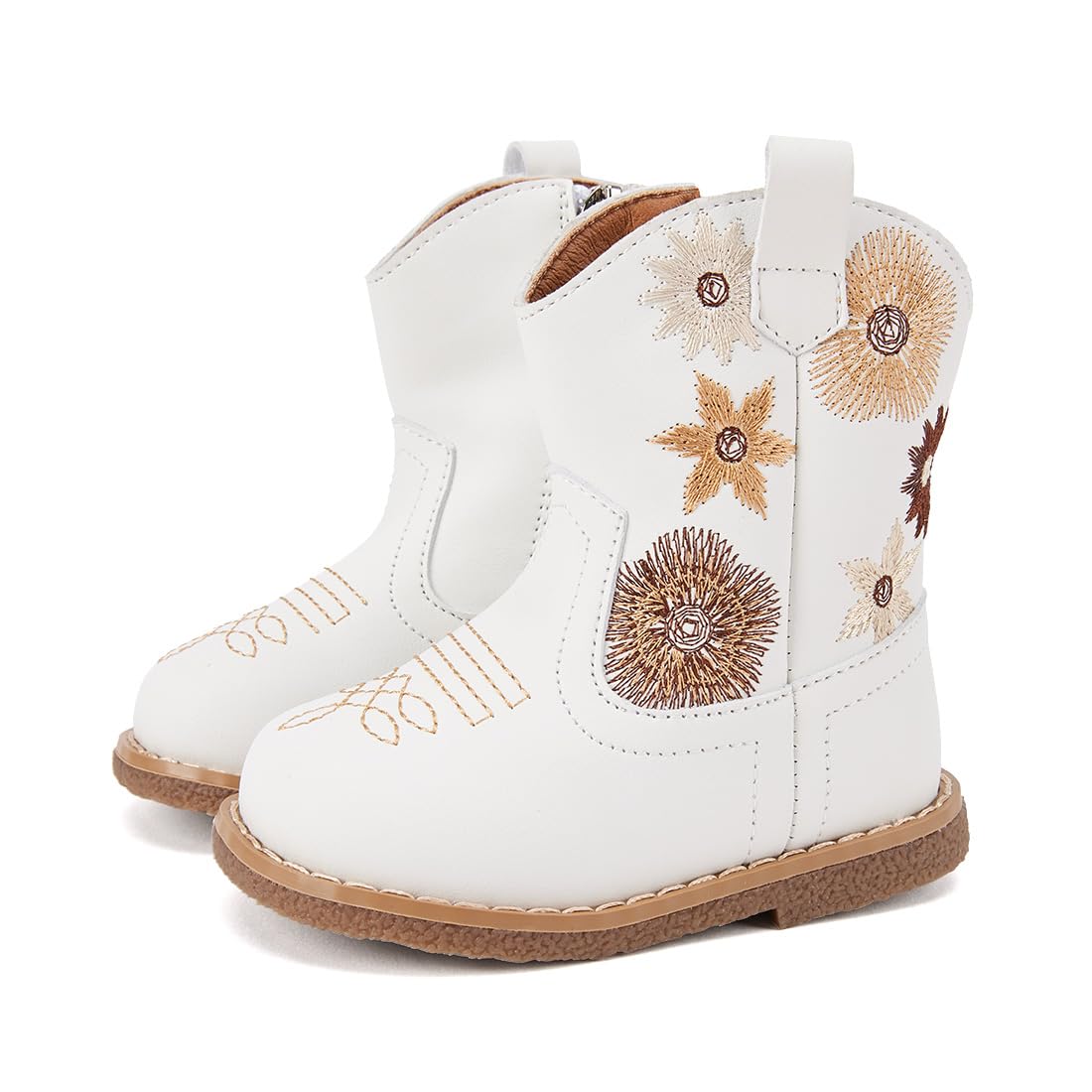 BMCiTYBM Baby Cowboy Cowgirl Boots Infant Western Shoes Boys Girls Round Toe Boots All Seasons 6 9 12 18 24 Months White Size 6-12 Months Infant