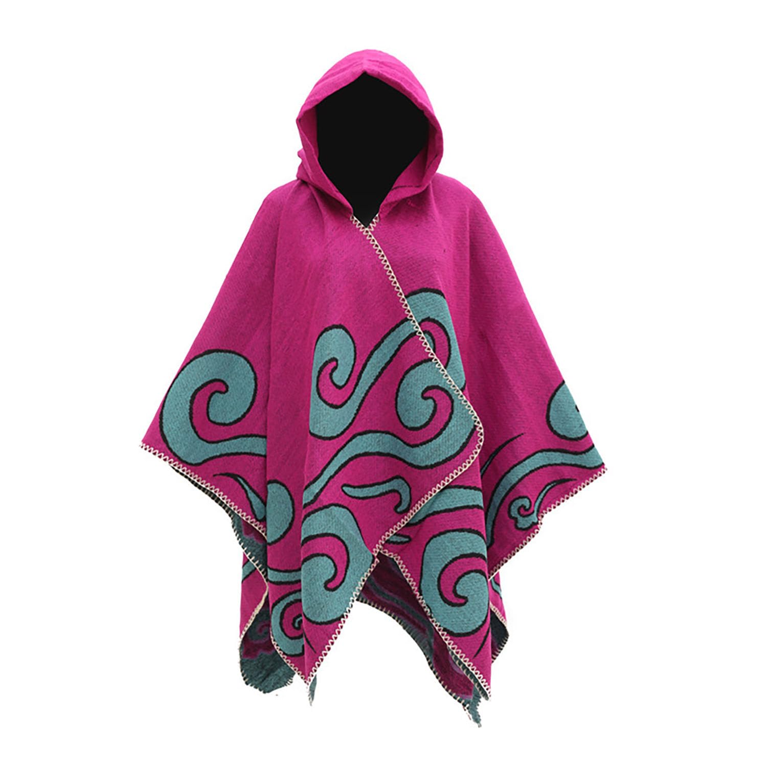 Poncho Tricoté pour Femmes Cape Châle Vêtements D'extérieur à Capuche Cardigan Tissé Ouvert sur Le Devant Pull d'automne,Pink,One Size