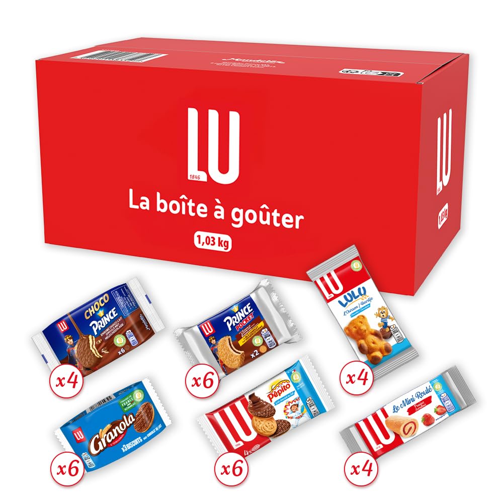 LU - La Boîte à Goûter - Assortiment Biscuits LU : Prince, Prince Enrobé, Pépito, Granola, Mini-Roulé, Lulu L'Ourson Chocolat - Idéal Petit Déjeuner & Snack - 1,03 kg
