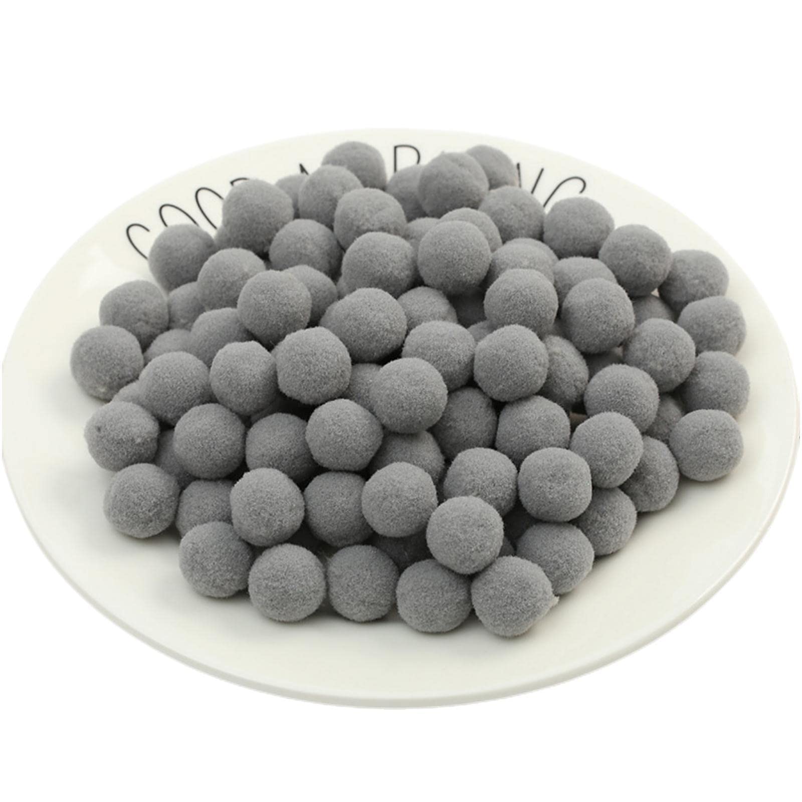 300 Pieces 20mm Craft Pom Poms Fluffy Mini Pompoms Ball Self Adhesive Pompoms Easter Festive Pom Poms Cotton Rainbow Ball Fuzzy Ball for Jewelry Making Accessories Clothing Appliques (34_ Light Gray)