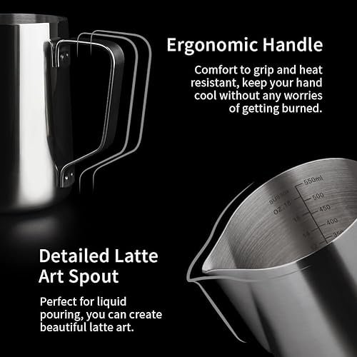 Miniatura 4 de Jarra de espuma de leche de 12 onzas  11.8 fl oz  Jarra de vapor watchget Espresso de acero inoxidable para espuma de leche, para capuchino, latte,