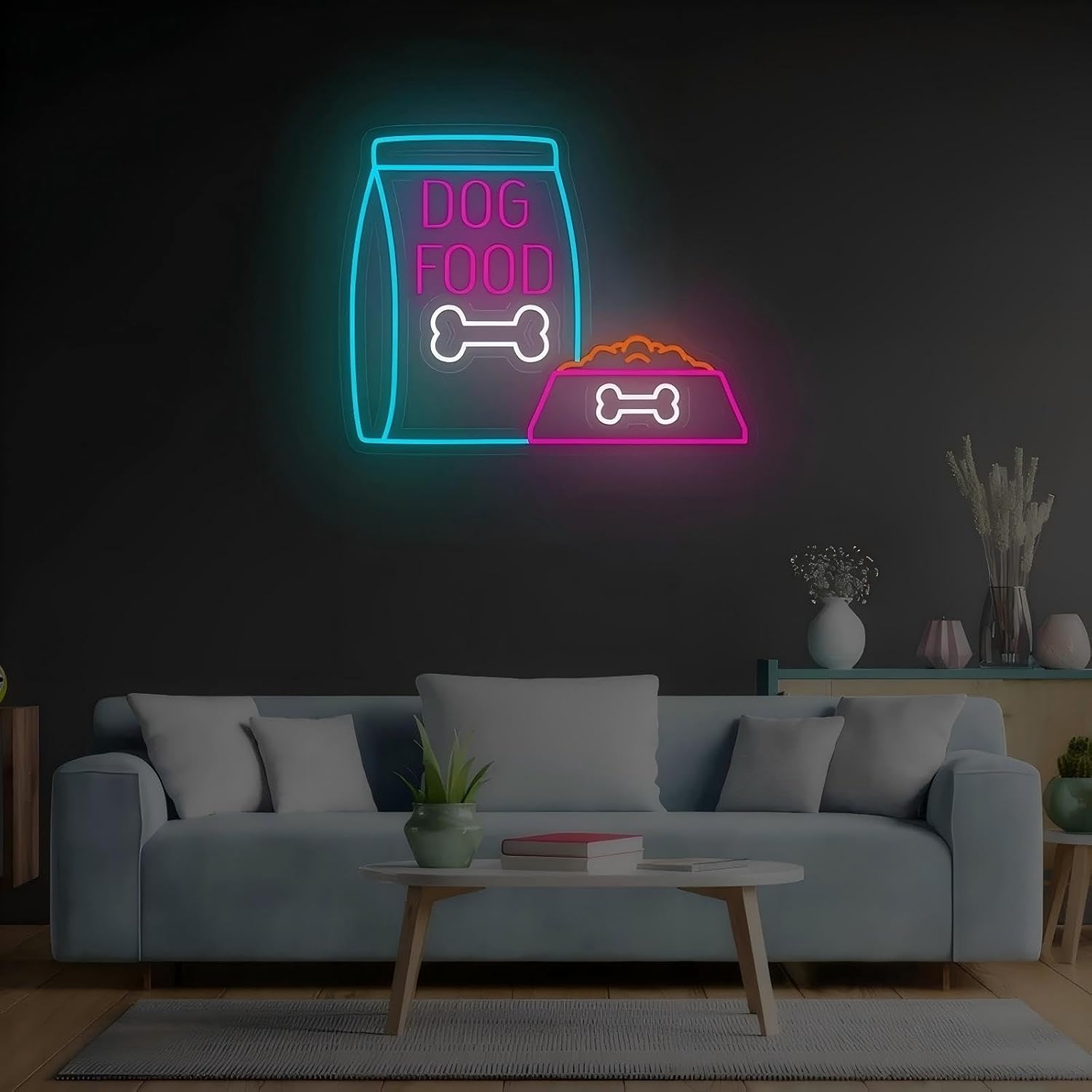Dog Food Neon Sign, Dog Food in a Plate Led Neon, Pet Shop led Decor. Bag Package and Dry food Bowl Led Decor for Home Door Pet Shop Office Art Wall Decoration Party Bar Hotel Party Club Office
