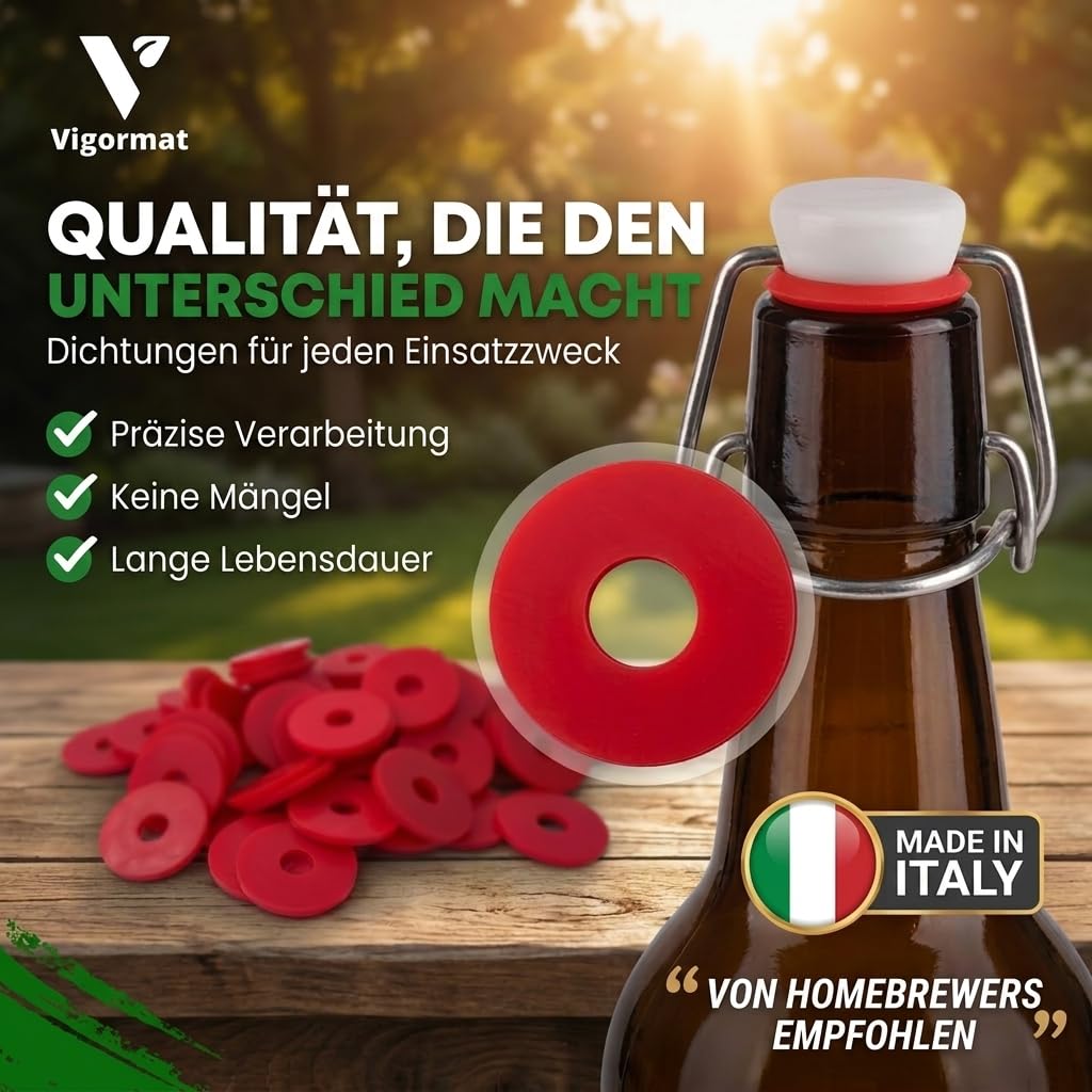 Vigormat Flaschenverschluss Gummi, Dichtungsring für Bügelflaschen 0,33L bis 1,5L, Bügelverschluss Ersatzdichtungen für Bierflaschen, 24mm x 6mm, Lebensmittelecht, Made in Italy (1200 Stück)