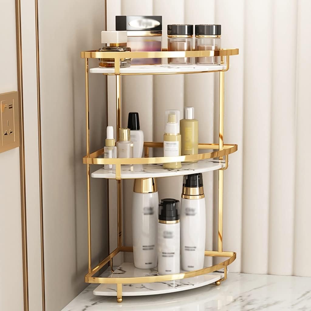 Makeup Organizer Shelf, 2-3 Tier Cosmetic Storage Basket, Wire Vanity Organizer Rack, for Bathroom, Dresser, Countertop,Removable and Easy to Clean(Gold a 22.5 * 47cm) image 2