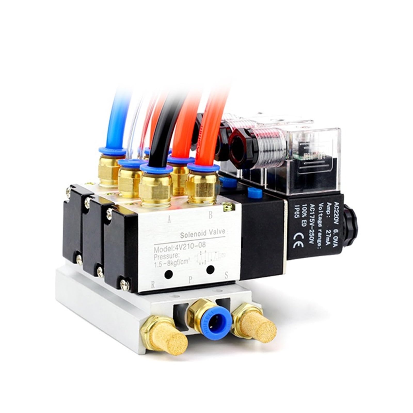Válvulas solenoides neumáticas eléctricas 4V110, 4V210 y 4V310 de 5 vías y 2 Posiciones, Control de Aire y Gas, Conjunto de válvulas de colector magnético(4V310-08 DC24V)