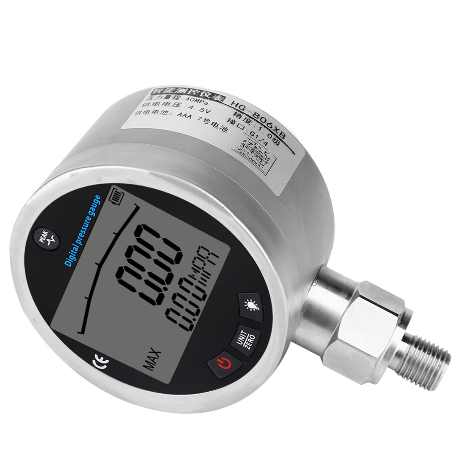 Manómetro digital, manómetro hidráulico digital 400BAR 0‑40Mpa 5800PSI HG-806XB con conector G1/4