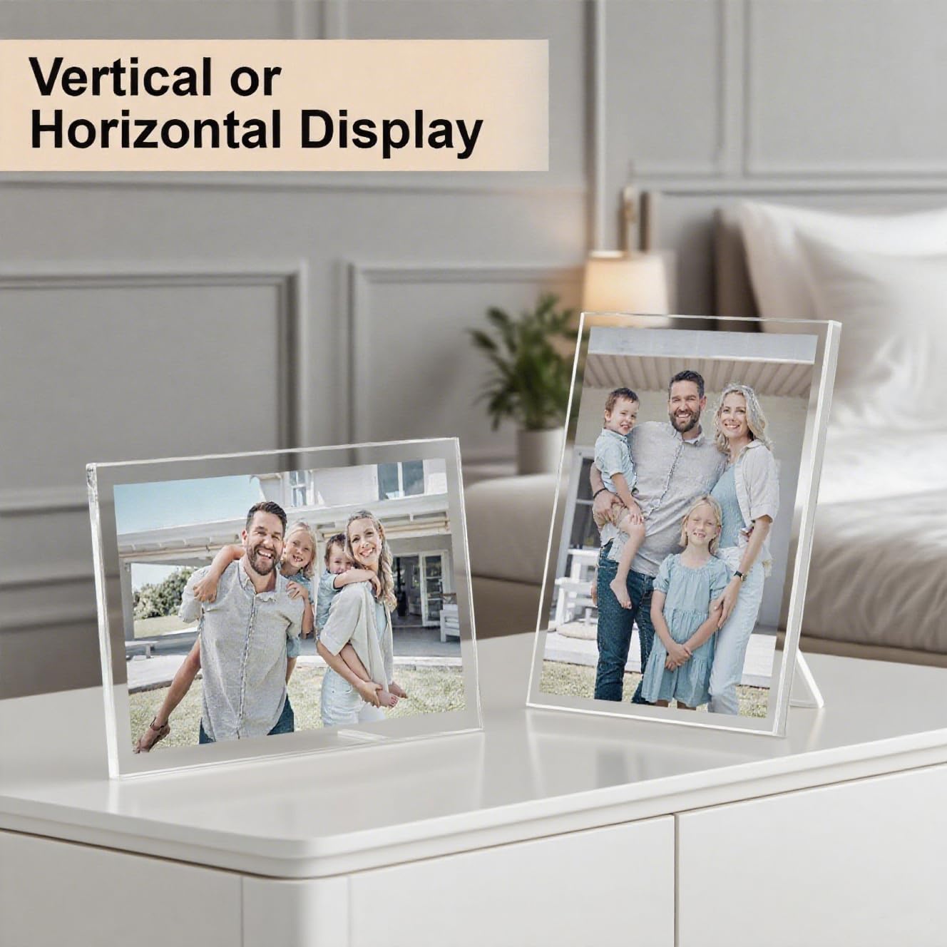 POZEAN 5x7 Acrylic Picture Frame, 4 Pack Clear Acrylic Frame with Stand, Frameless Magnetic Picture Frame, Transparent Photo Frame for Desktop Display Home Office Decor - Image 3