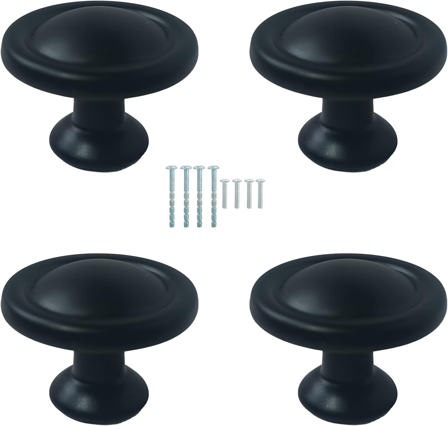 Matte Black Round Kitchen Cabinet Knobs,Zinc Solid Drawer Pulls,Cabinet Handles for Cupboard, Dresser, Closet and Bathroom, Modern Cabinet Hardware for Cabinets 4 PCS