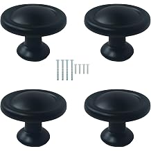 Matte Black Round Kitchen Cabinet Knobs,Zinc Solid Drawer Pulls,Cabinet Handles for Cupboard, Dresser, Closet and Bathroom, Modern Cabinet Hardware for Cabinets 4 PCS