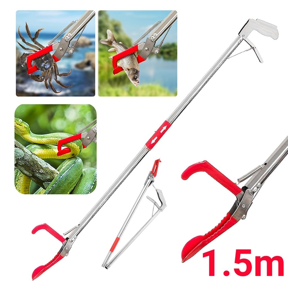 Pinzas Plegables para Serpientes de 1,5 M, Pinzas para Atrapar Serpientes, Pinzas de Acero Inoxidable de Mandíbula para Reptiles, Pinzas para Atrapar Cangrejos y Basura.
