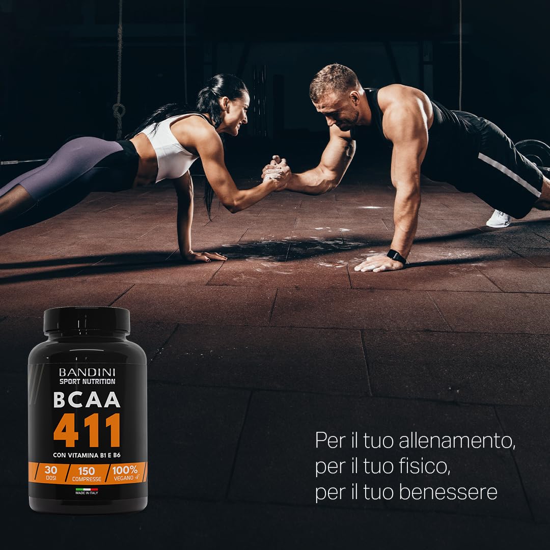 Bandini® AMINOACIDI RAMIFICATI BCAA 4 1 1 | 150 Compresse Aminoacidi Ramificati Fermentati con Vitamina B1 e B6 | 4.1.1 con Leucina, Isoleucina, Valina | Intra Pre Post Workout - Per Palestra | Vegan