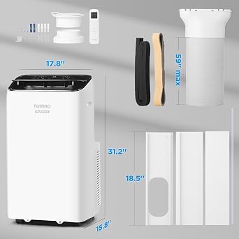 TURBRO Greenland 14,000 BTU Inverter Portable Air Conditioner, High Efficiency, Quiet Operation, Cools Up to 600 Sq. Ft., Dehumidifier & Fan, with Remote, WiFi, and Alexa/Google Assistant