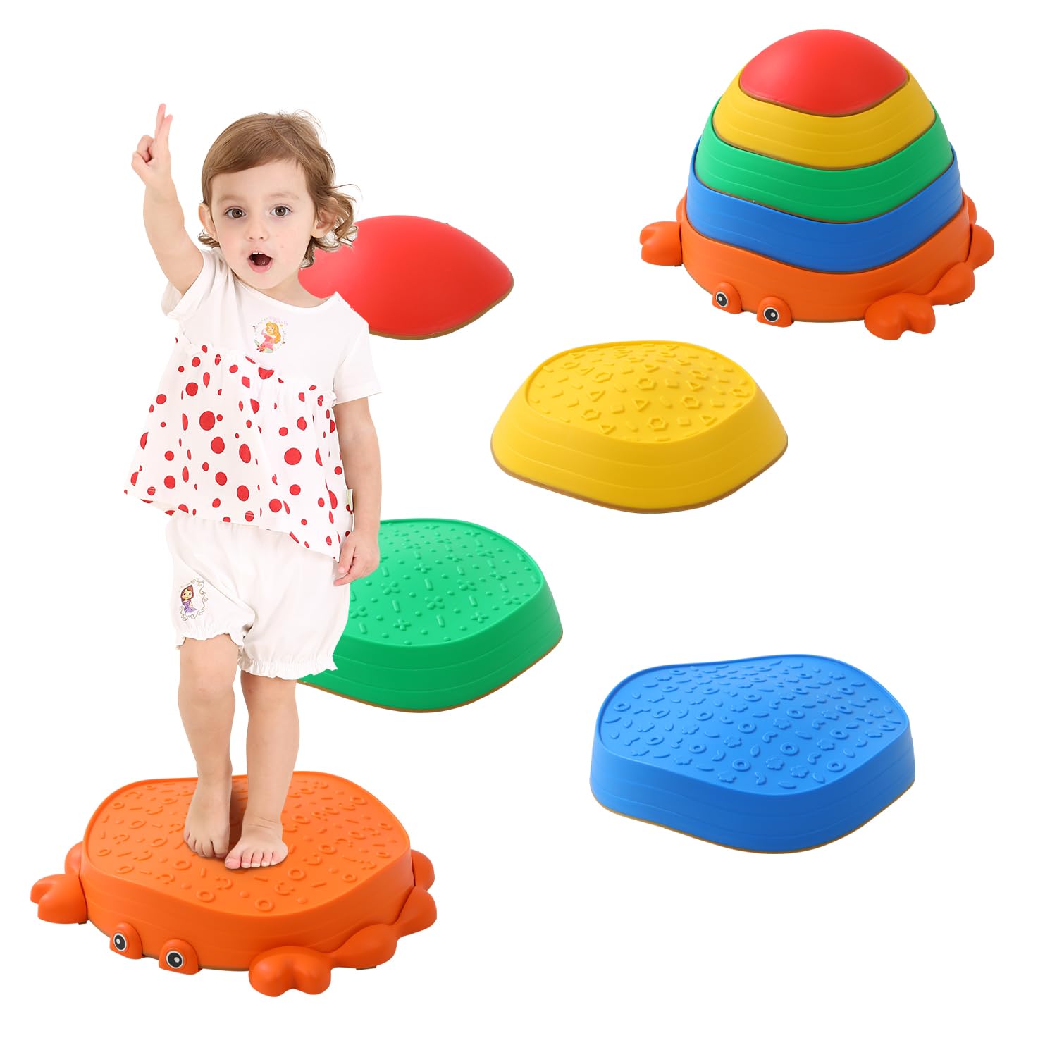 UBRAVOO Pierres d'équilibre antidérapantes lot de 5 pour enfants 3 ans+ intérieur extérieur