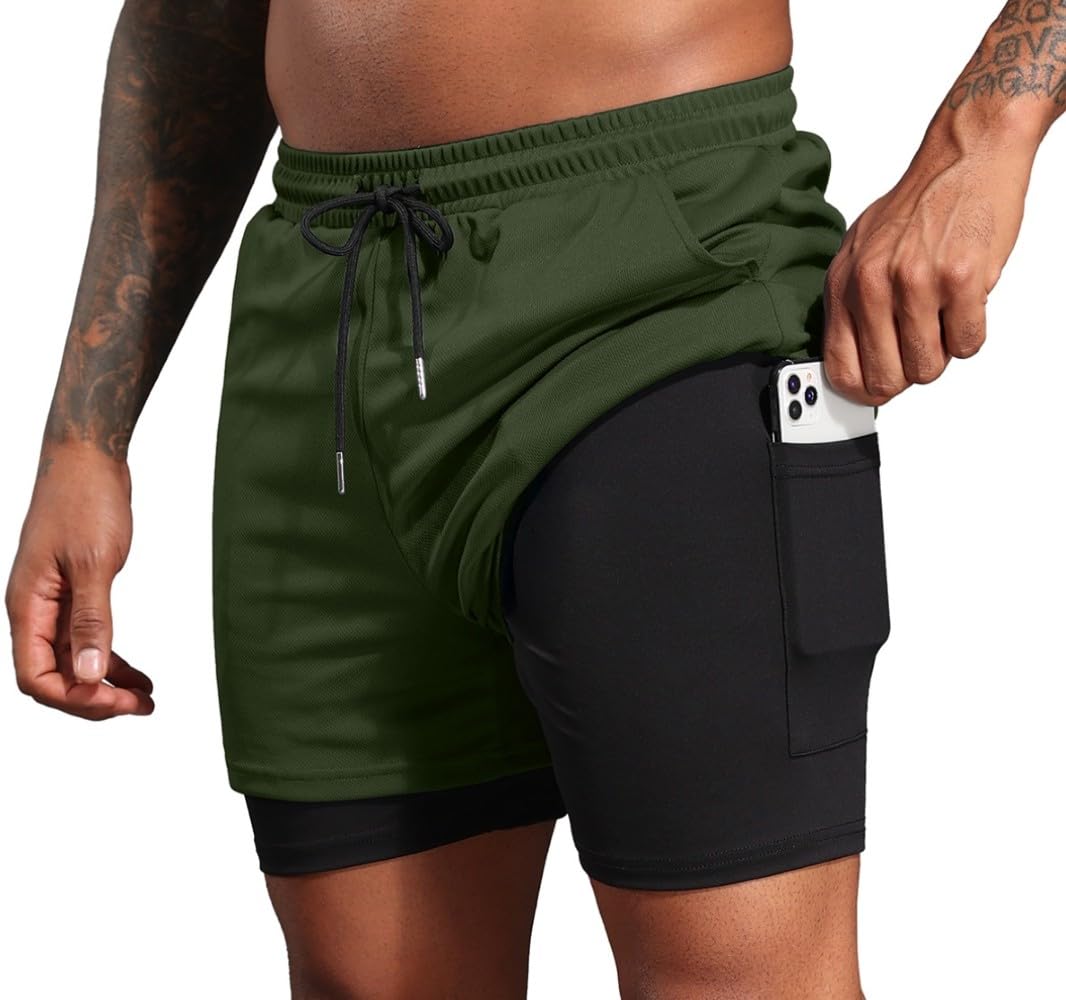 PrinStory Herren Sport Shorts Sommer Gym Athletic Shorts Fitness Trainingsshorts Herren Laufshorts Mit Eingebaut Taschen