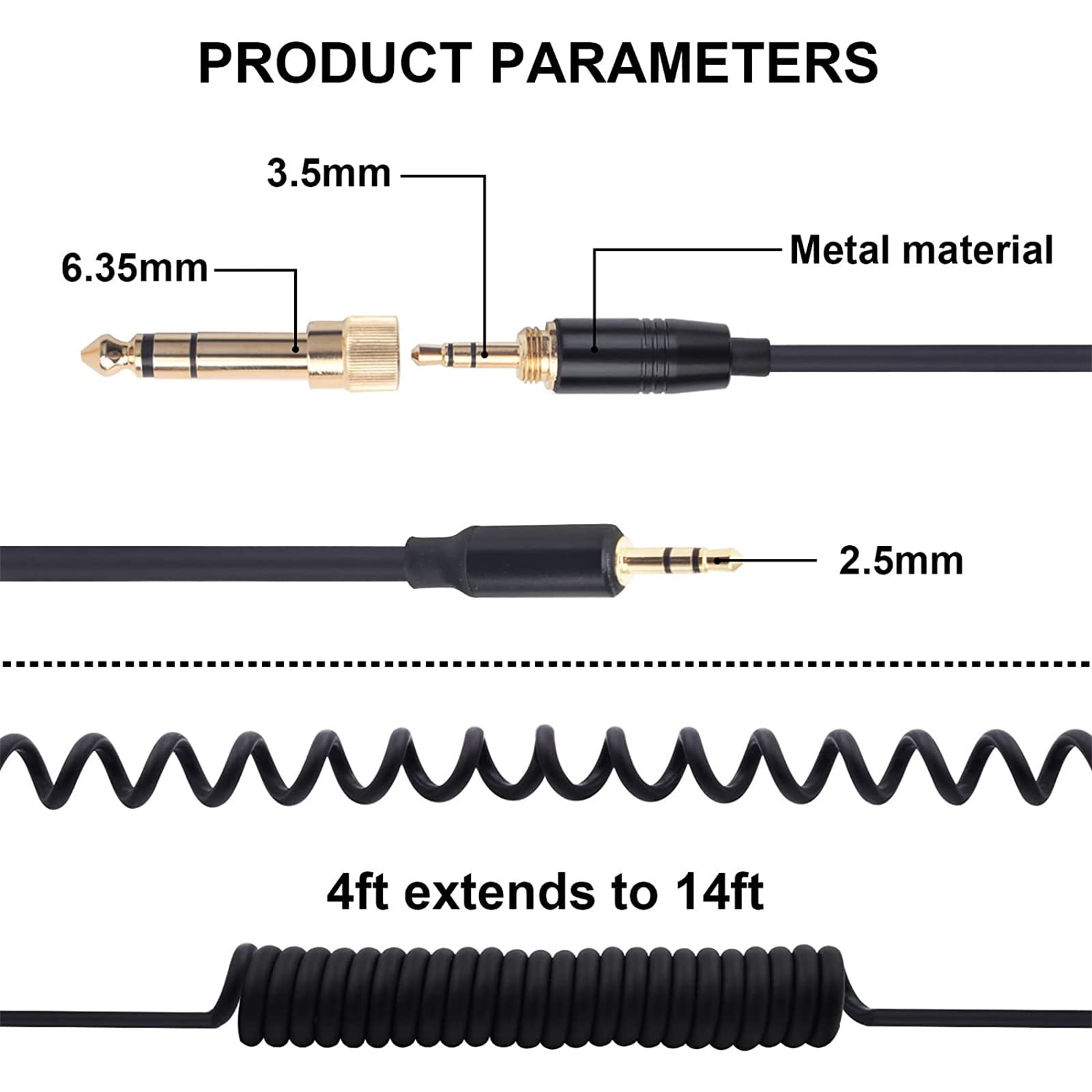 Kabel QC45, zamiennik zwijanego kabla audio kompatybilny z Bose QuietComfort QC 45, QC35 II, QC 35, QC 25, OE2 OE2i Soundlink SoundTrue słuchawki z adapterem 6,35 mm, 2,5 mm do 3,5 mm