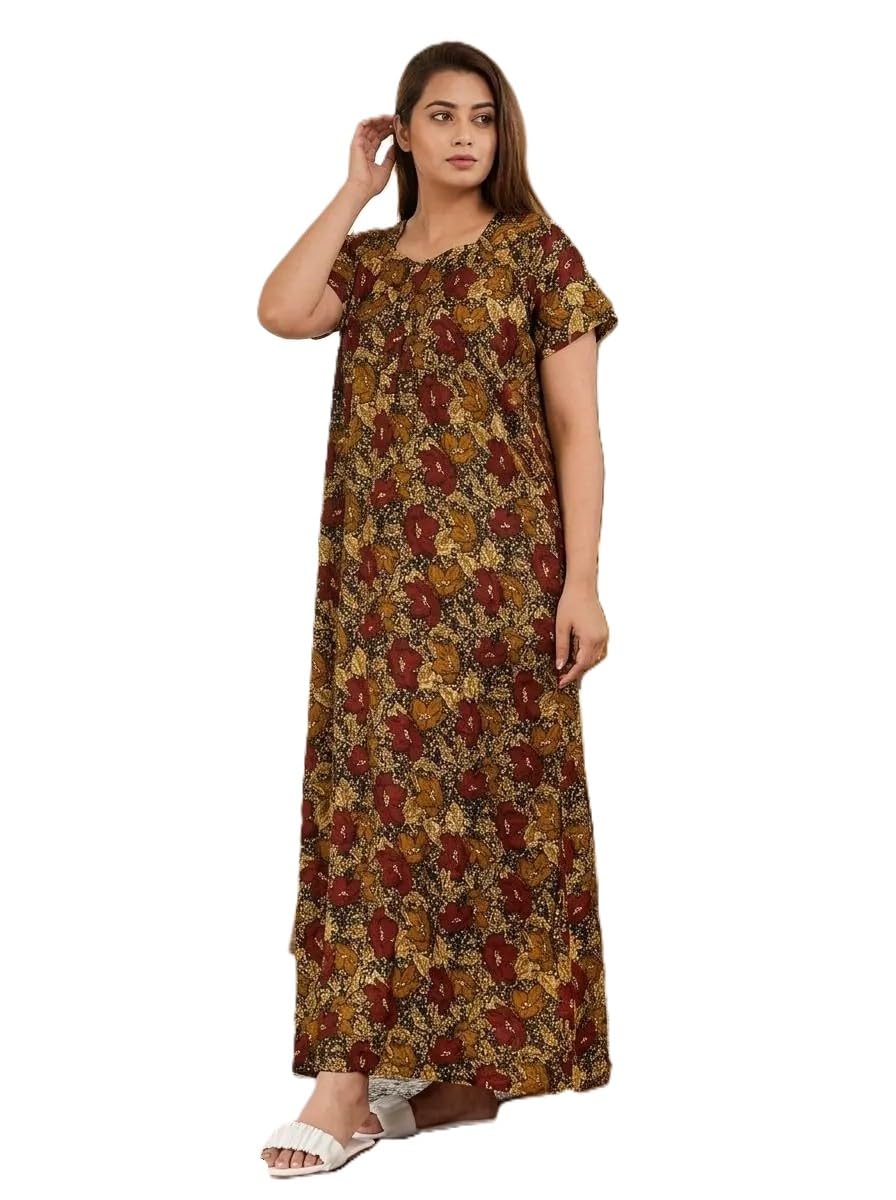 Cotton Printed Maxi Nighty Gown for Women Ankle Length-image-28