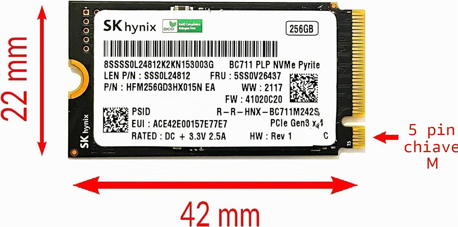 Sk Hynix SSD PCIe NVMe 2242 da 256 GB (HFS256GEJ4X112N) (OEM) (BULK)