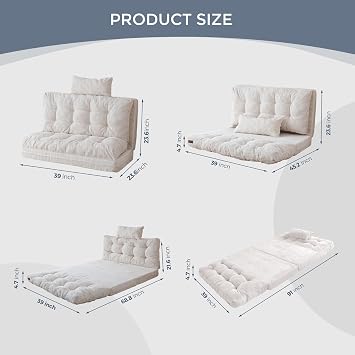 MAXYOYO Folding Sofa Bed, Convertible Chair Couch, Tufted Bean Bag Sofa