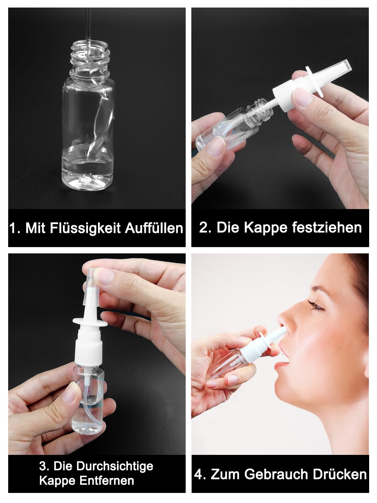 6 Piezas Botellas de Aerosol Nasal, 20ml Plástico Botella de Spray Nasal, Vacía Botellas de Pulverizador con 8 Pegatinas para Aceite Esencial Salino