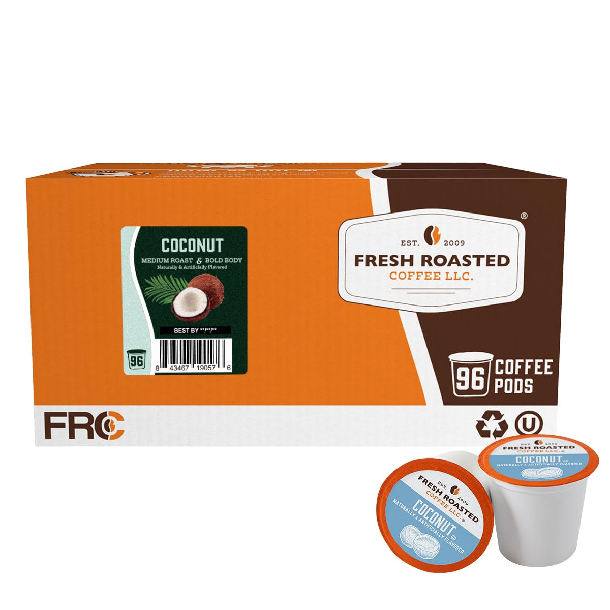 Fresh Roasted Coffee, Coconut, Flavored Coffee, K-Cup Compatible, 96 Pods
