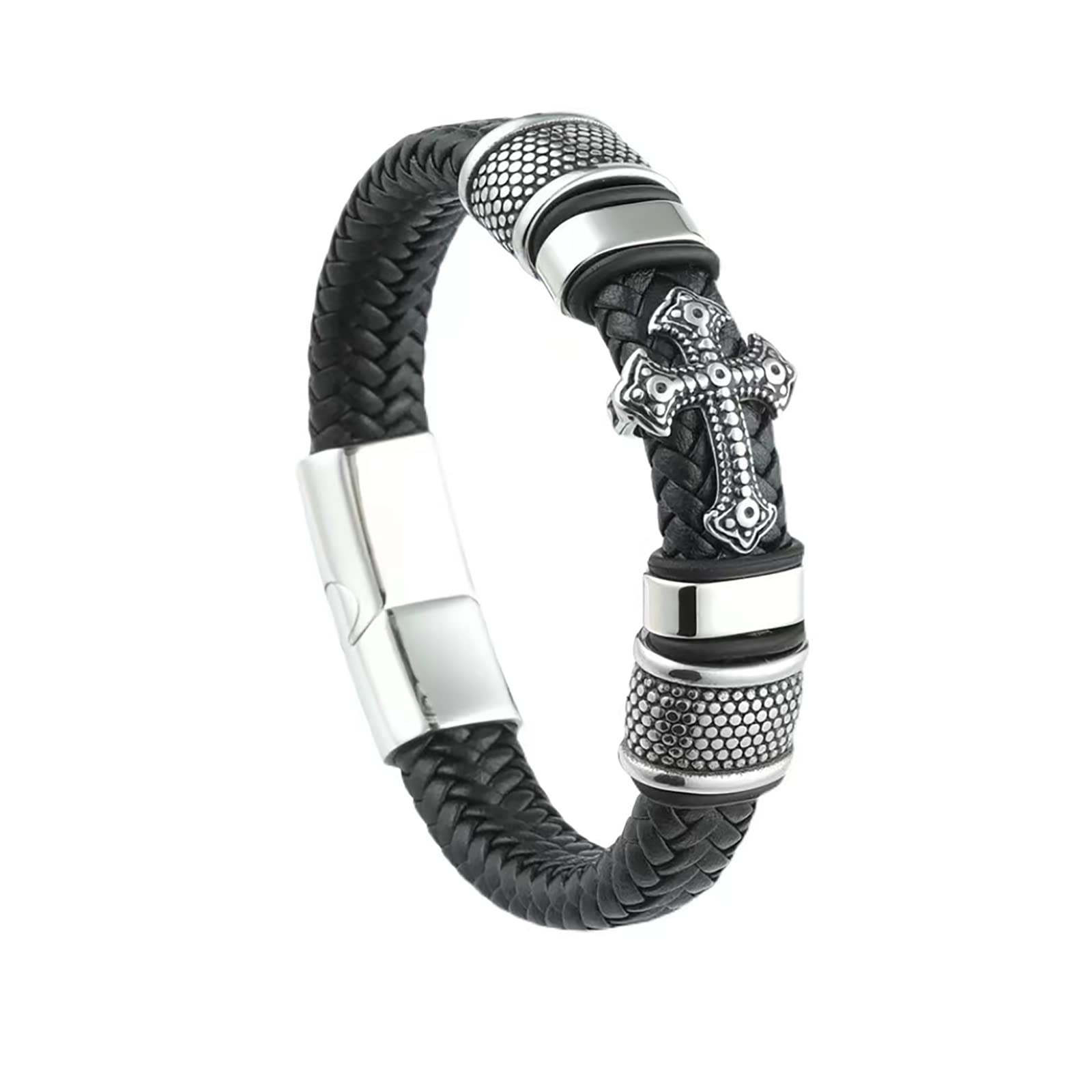 JIAHAICHIPulsera Hombre de piel para,Gold und Silber Herrenarmband, 22cm un regalo de cumpleaños para su amigo.