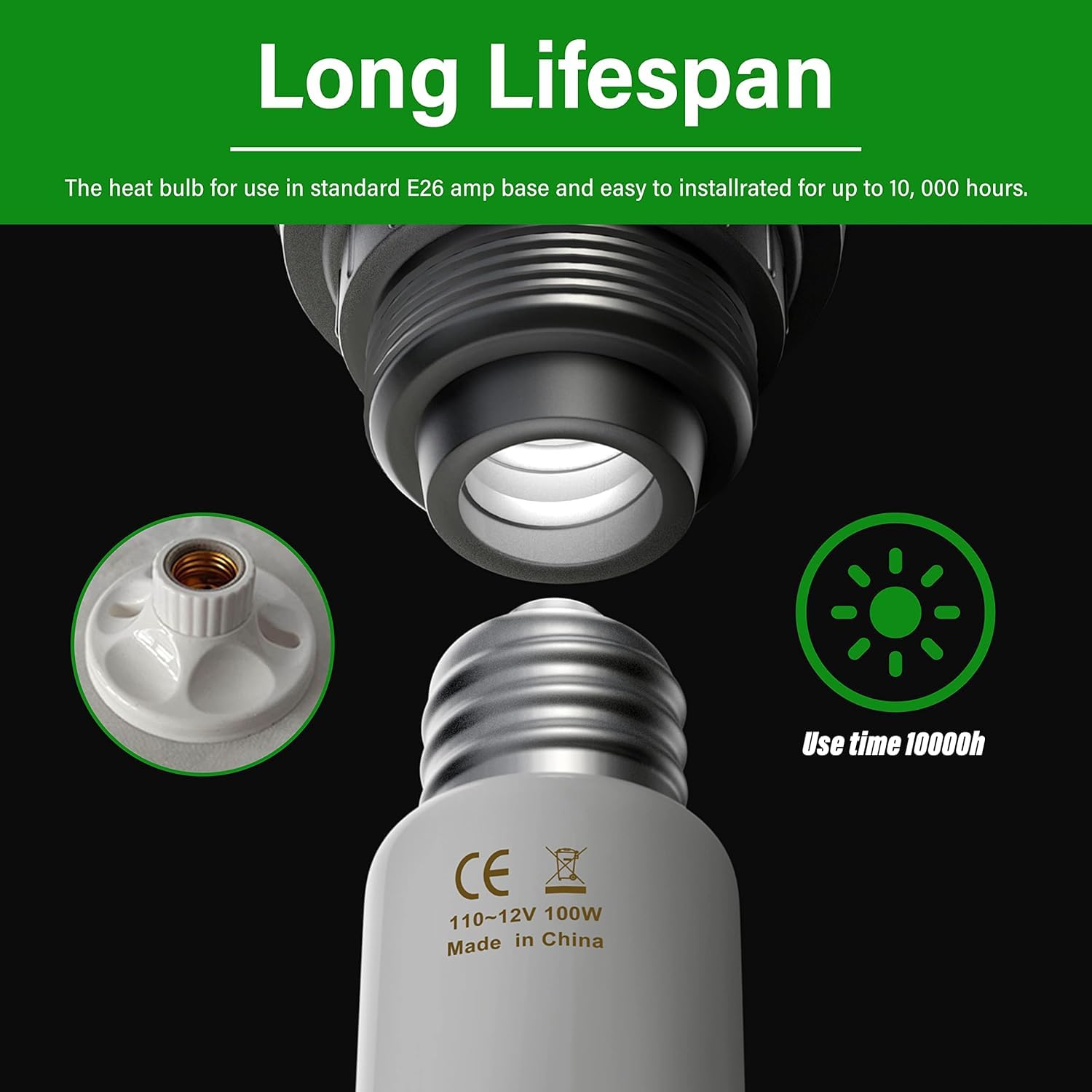 Simple Deluxe Ceramic Heat Emitter 100W Reptile Heat Lamp Bulb No Light Emitting Brooder Coop Heater for Amphibian Pet Snake Turtle & Incubating Chicken, No Harm, Color White, 1 Pack - image 2