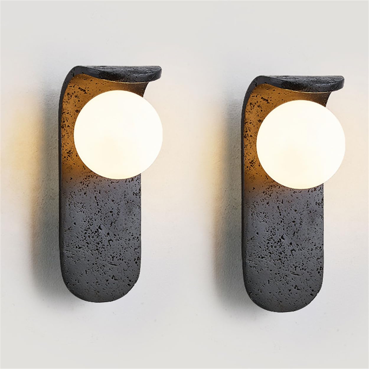 OZBMA Wall Sconces for Bedroom Set of 2 Black Yellow Travertine Lamp Vanity Light Fixtures with Glass Ball Shade G9 Over Mirror Lighting Living Room Hallway