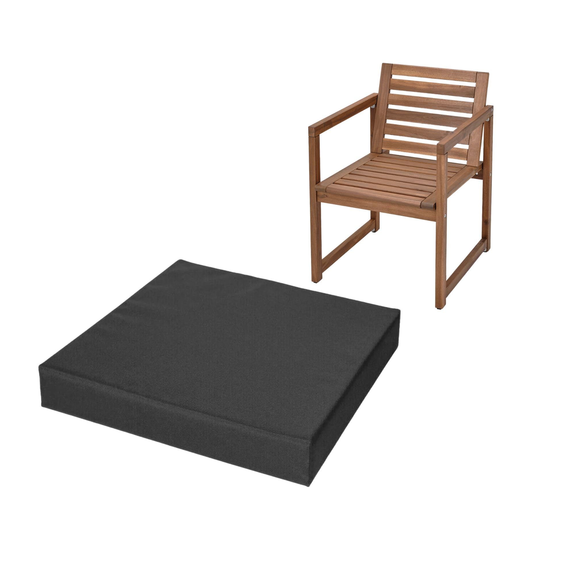 FIVE MOONS 4cm Thick Waterproof Chair Cushion Seat Foam Pad For Kitchen Dining Living Room & Garden Patio Rattan Furniture Removable Zipped Cover (Black, 19" x 20" (48 x 50 cm))
