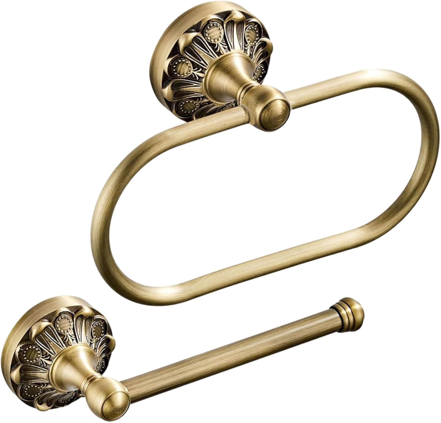 2PCS Brass Toilet Paper Holder 8.3 Inch Copper Gold Toilet Paper Holder with Hand Towel Ring Wall Mount Antique Brass Bathroom Accessories Antique
