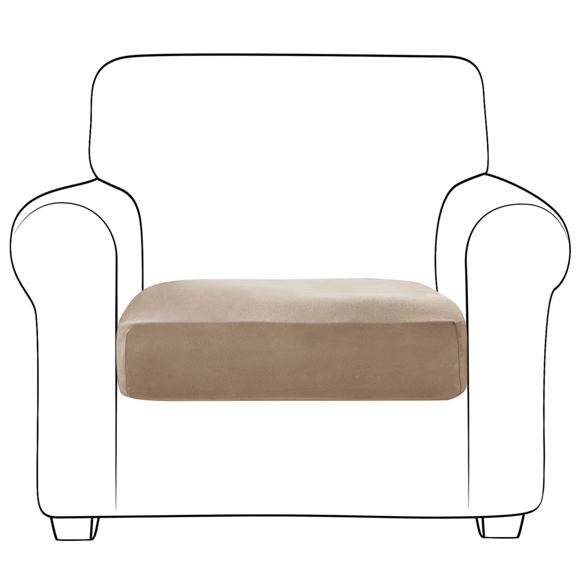 SVFOEBJM Velvet Sofa Seat Cushion Covers, Sofa Cushion Covers Stretch Couch Cushion Cover Soft With Elastic Bottom Sofa Seat Cover For Chair Sofa-Taupe-1 seater