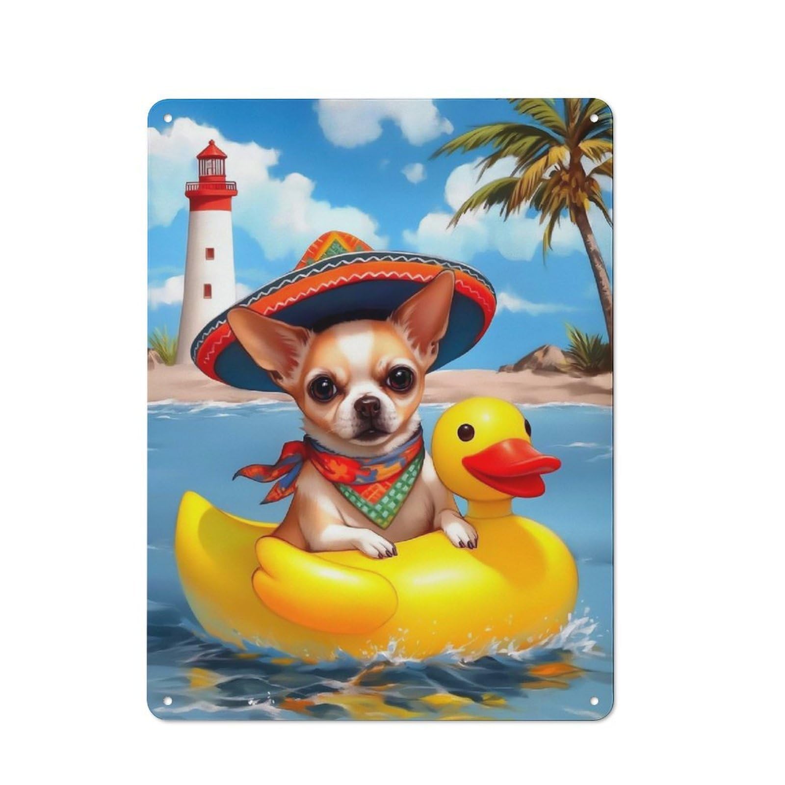 Junmoney Happy Chihuahua Tin Wall Plaque 40X30cm With For Guest Room Or Hallway, For Metal Sign Collectors, For Garage And Workshop Walls