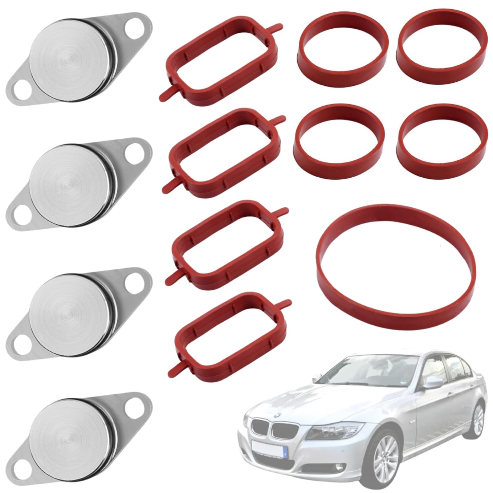 Kit Annullare Farfalle Collettore Aspirazione (22mm) Compatibile con BMW E87 E46 E90 E39 E60 E61 E65 E83 E53 - Rimozione Swirl Flap - Eliminazione Valvole Swirl (4 tappi, 9 Guarnizioni)