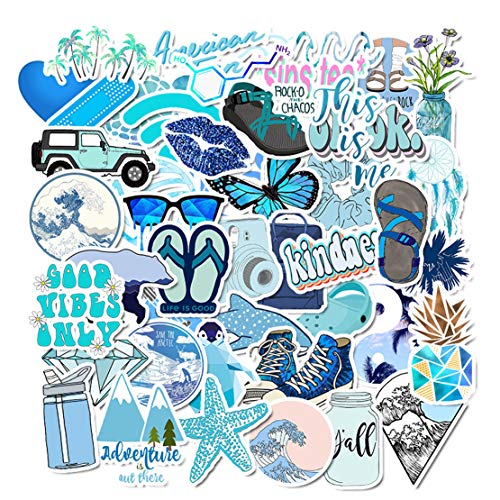 50 Pcs/Pack Stickers for Water Bottles Stickers Laptop Waterproof Stickers Pack Cute Aesthetics Stickers for Teens Girls, Perfect for Water Bottles, Phone, Travel Extra Durable Vinyl Decals (Blue)