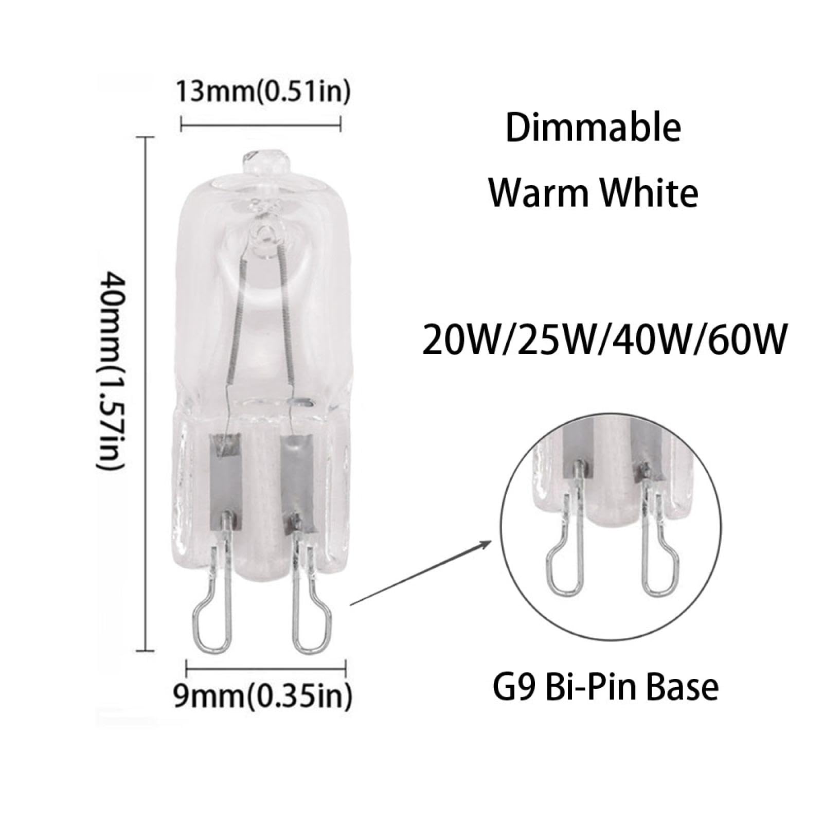 Ampoules halogènes G9 20W 25W 40W 60W 220V-240V G9 Lampe Haute Température Ampoule Blanc Chaud 20PCS 20W
