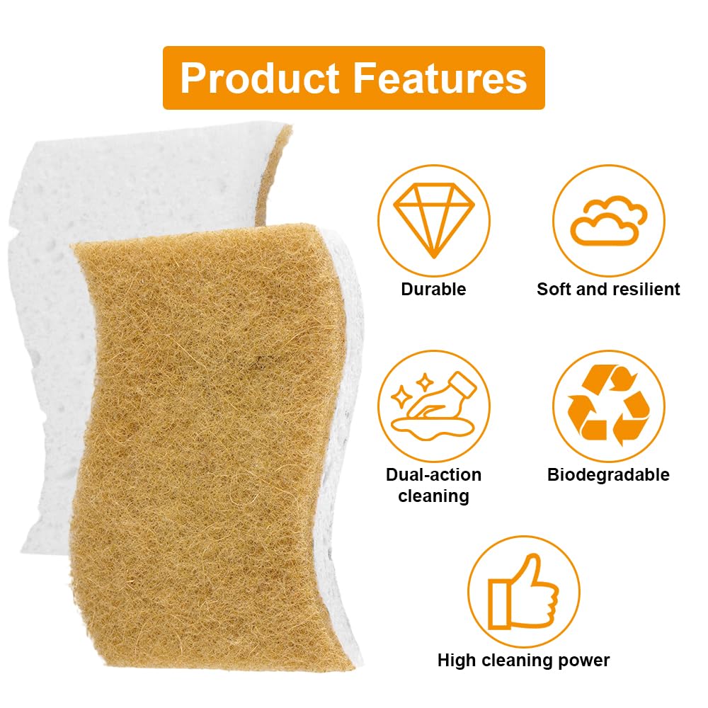 HIKPACKER Paquete de 6 Esponjas Naturales a Base de Plantas, Esponja de Cocina Biodegradable, Esponjas de Celulosa para Platos, Doble Cara, Reutilizables, Antiarañazos, Ecológicas, para Cocina y Baño - 5