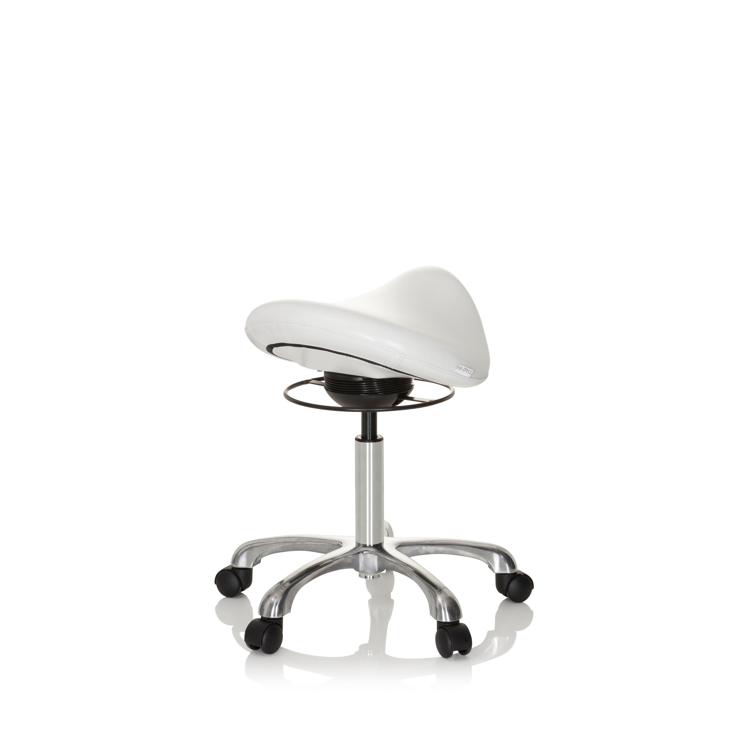 HJH Office 702311 Sgabello da lavoro ORTHO SIT finta pelle bianco sgabello ergonomico con rotelle, regolabile in altezza