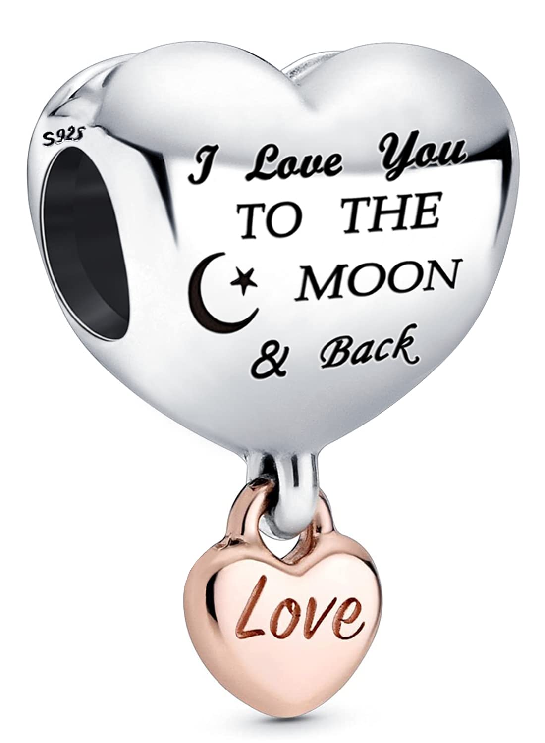 S925 Sterling Silver Charms Fit for Pandora Charms Bracelet I Love You to the Moon and Back Bead Charm Gifts for Woman