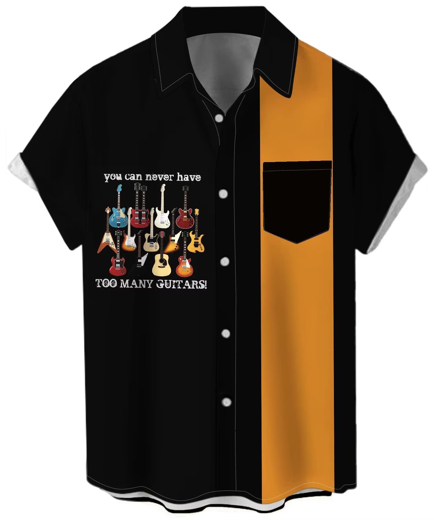 Lzzidou Men's Vintage Bowling Shirt 1950s Retro Rockabilly Style Short Sleeve Button Down Music Hawaiian Shirts, Guitar-many, XL