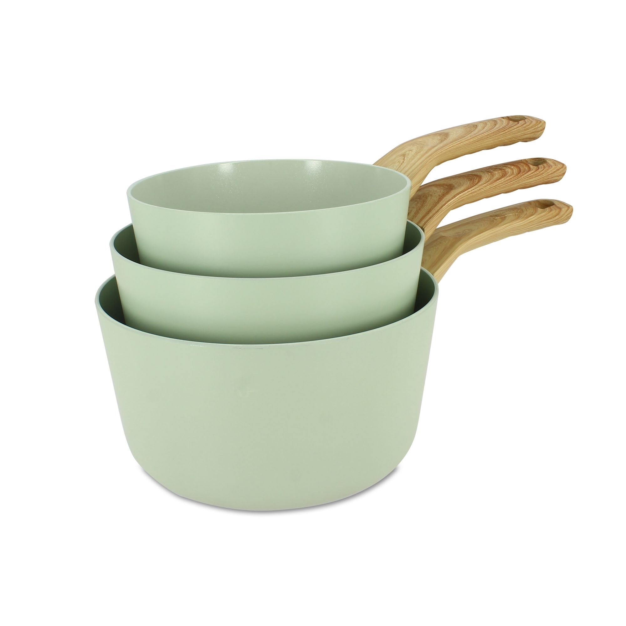 MENASTYL - Set de 3 casseroles Colorama Céladon - Casserole 16/​18 et 20 cm - En aluminium - Revêtement antiadhésif en céramique - Tous feux dont induction