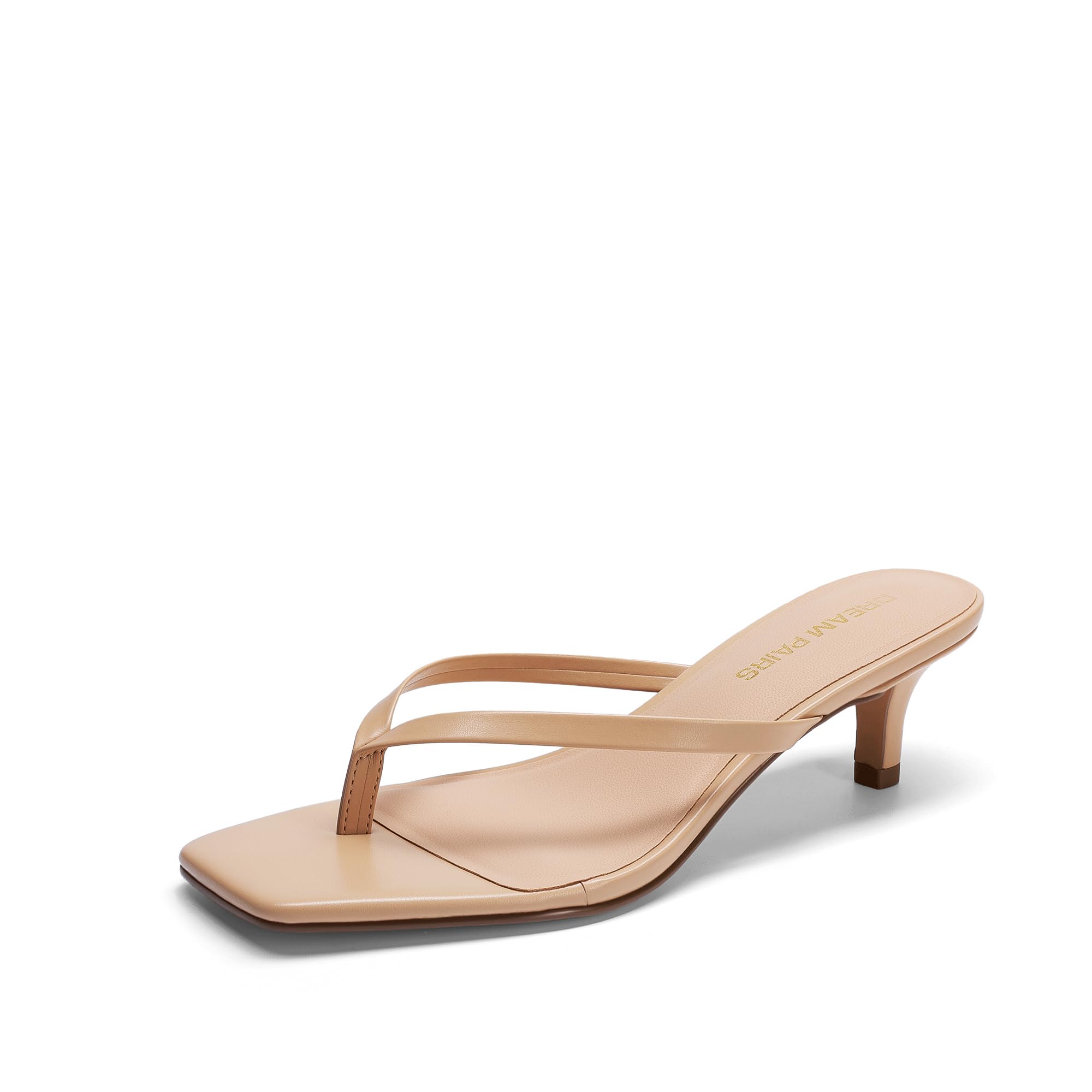 DREAM PAIRS Kitten Heels for Women Flip Flop Low Heels Square Open Toe Sandals Thong 1.96 Inch Heeled Sandals for Summer Vocation,Size 6.5,Nude,SDHS25001W