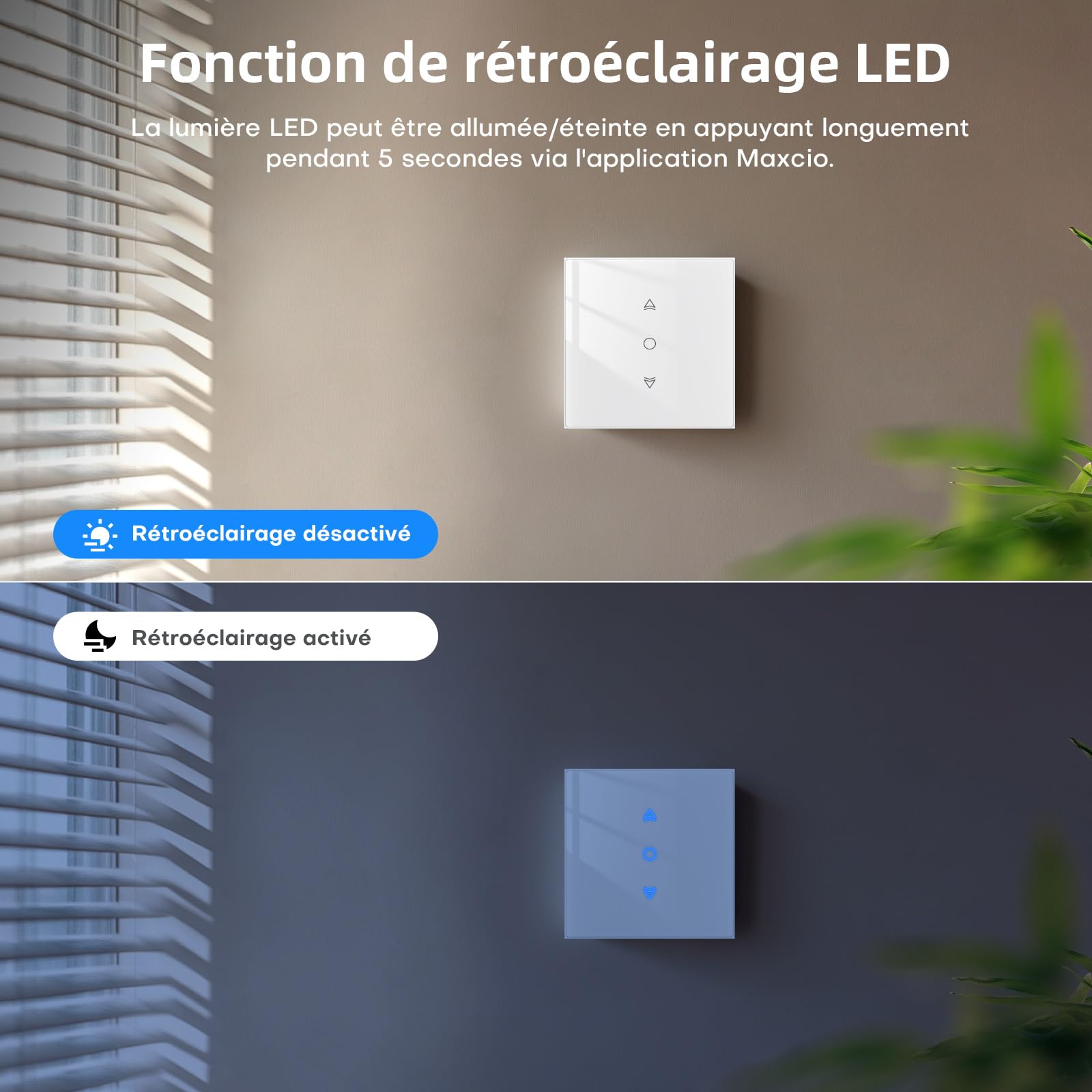 Maxcio Interrupteur Connecté WiFi Volet Roulant HomeKit Alexa [Fil Neutre] | Interrupteur Intelligent Pour Rideau Compatible Google Home, Calibrage En Un Clic & Contrôle De Pourcentage, Minuterie 2er